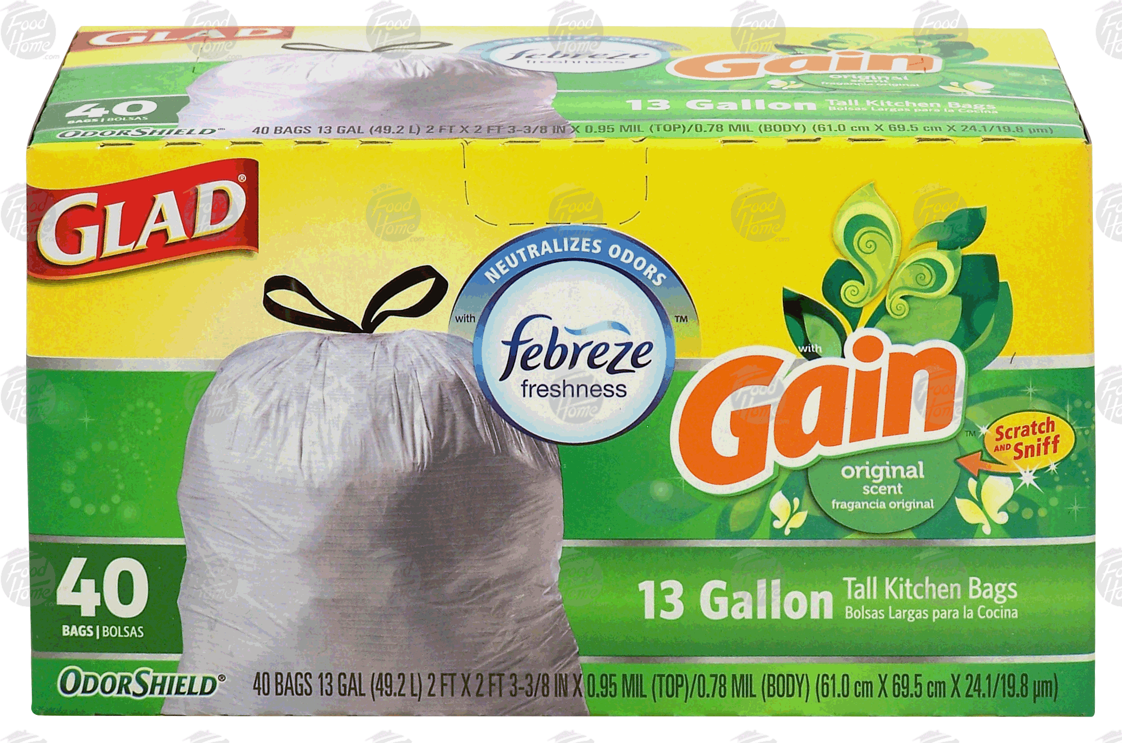 Glad Odor Shield 13 gallon tall kitchen bags with febreze freshness, gain original scent Full-Size Picture